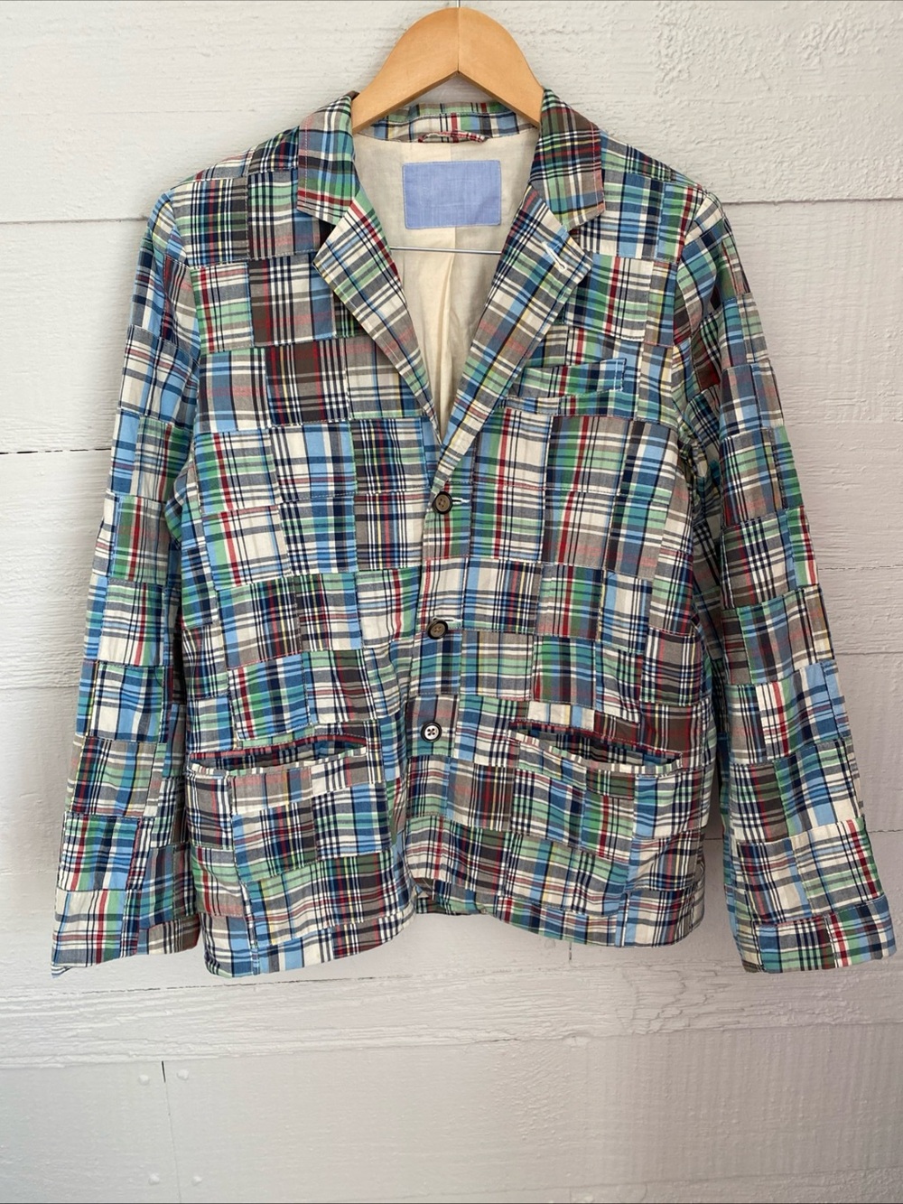 The Children's Place Boy Patchwork Madras Blazer Nantucket Wedding Size 14? READ